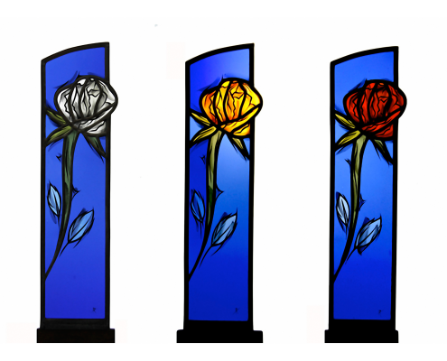 Glasstelen Rosen in 3 Fatben Glasmalerei -Glasmalerei-Bleiverglasung-Glasdesign