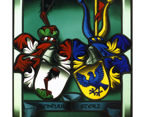 Allianzwappen schattiert -Wappenscheibe -Glasmalerei-Bleiverglasung -Heraldik