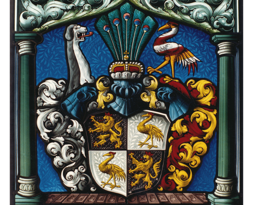 Adliges Allianzwappen von Prinz Reuss radiert- Wappenscheibe -Glasmalerei-Bleiverglasung -Heraldik