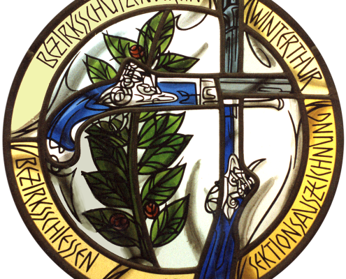 Wappenscheibe Bezirksschützenverein Winterthur -Bleiverglasung -Glasmalerei r