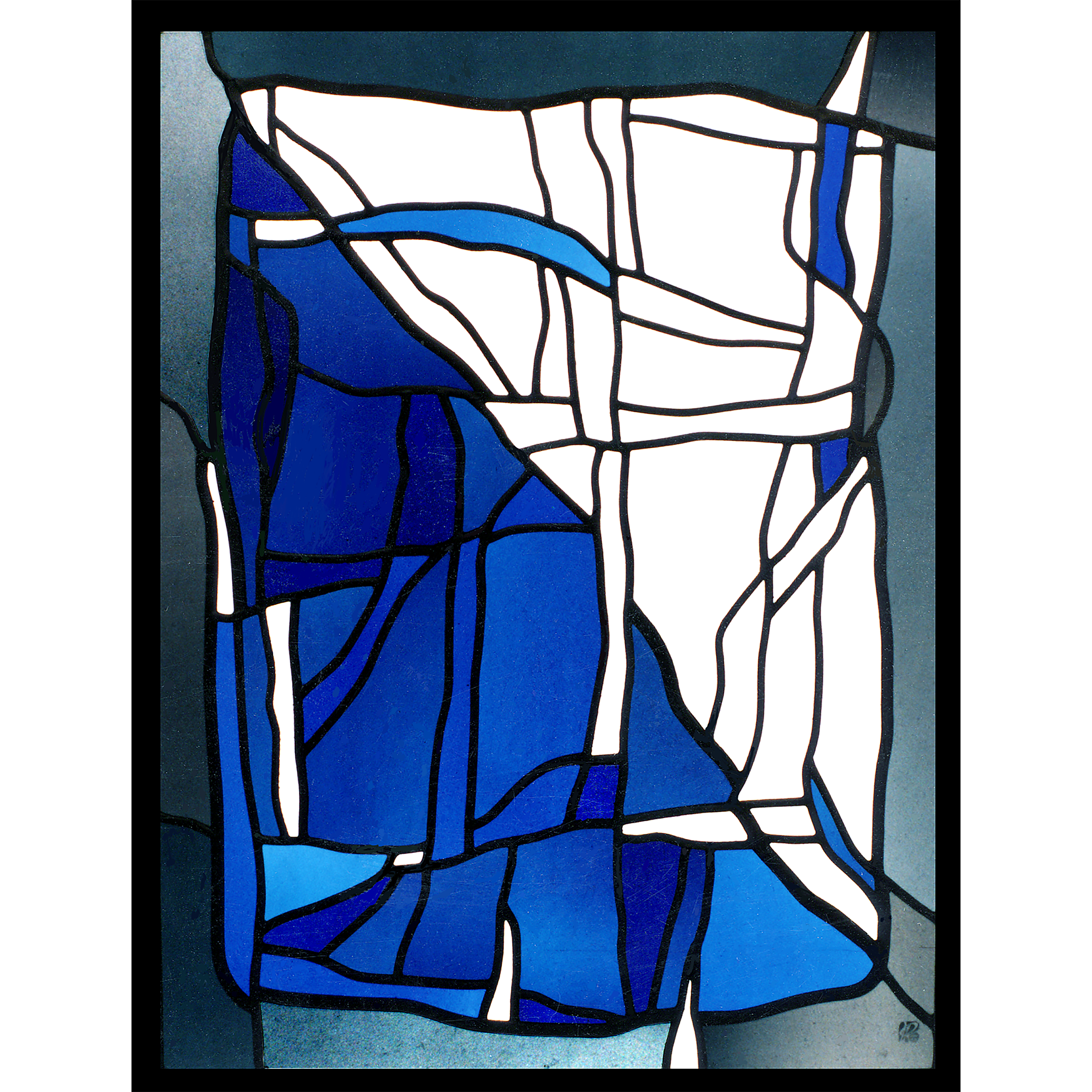 Wappenscheibe Flagge Zürichs in moderner Glasmalerei Bleiverglasung-Glasdesign
