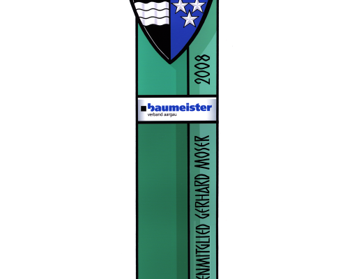 Wappenstele für den Baumeister-Verband Aargau Glasmalerei -Glasdesign-Bleiverglasung