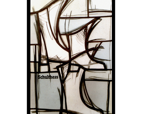 Moderne Glasmalerei Komposition Schulthess Schuhe Wappenscheibe -Wappenscheibe-Glasmalerei-Bleiverglasung-Glasdesign